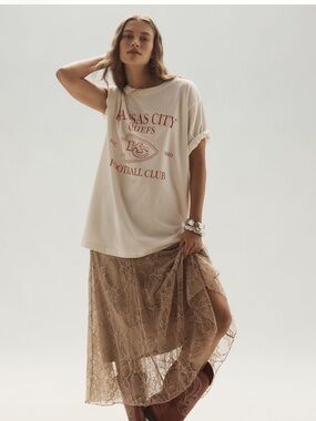 🌺 New Anthropologie Lace Midi Skirt Taupe Asymmetrical Drop Waist Boho S 2 4